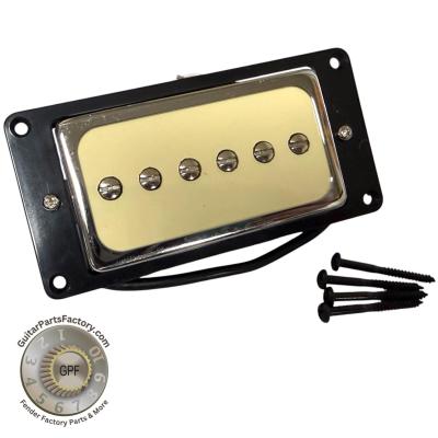 PU-SHA66C-IV P90 Artec Splendor Humbucker Sized Neck Pickup Ivory and Chrome w/Black Ring Alnico 5