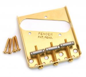 099-0806-200 Fender Gold Vintage Tray 3-saddle Telecaster/Tele Bridge USA 0990806200