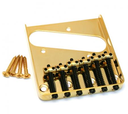 TB-0033-002 Gold Vintage 6-Saddle Tray Style Bridge for Tele Guitar